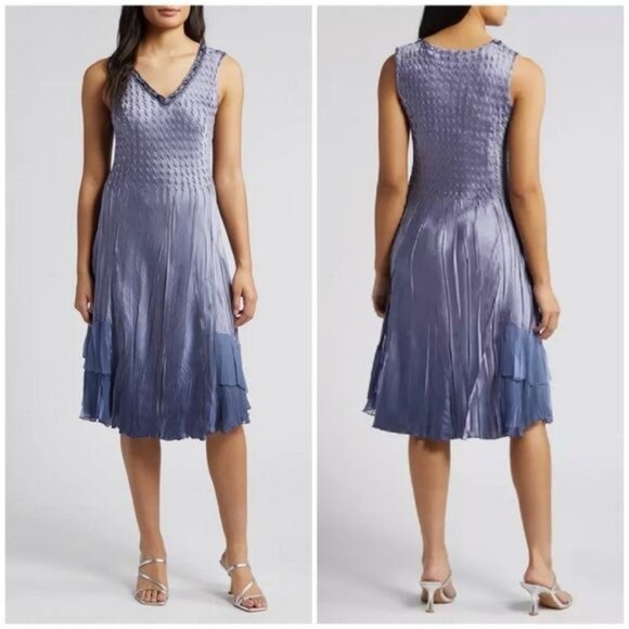 KOMAROV Persian Violet Blue Ombre Pleated Sleeveless A-lineMidi Dress Size S - Picture 1 of 14